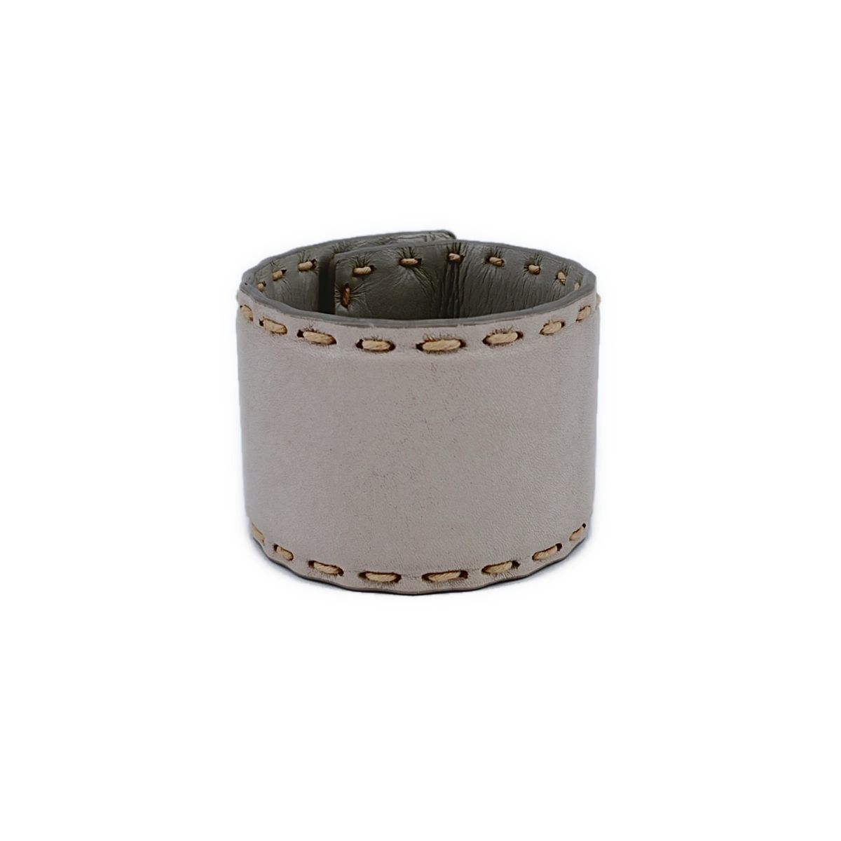 Prada Leather Stitch Turnlock Bracelet Silver White