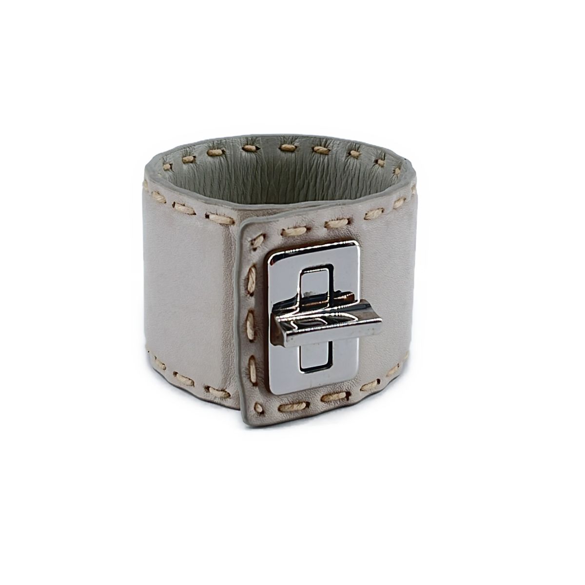 Prada Leather Stitch Turnlock Bracelet Silver White — view 5