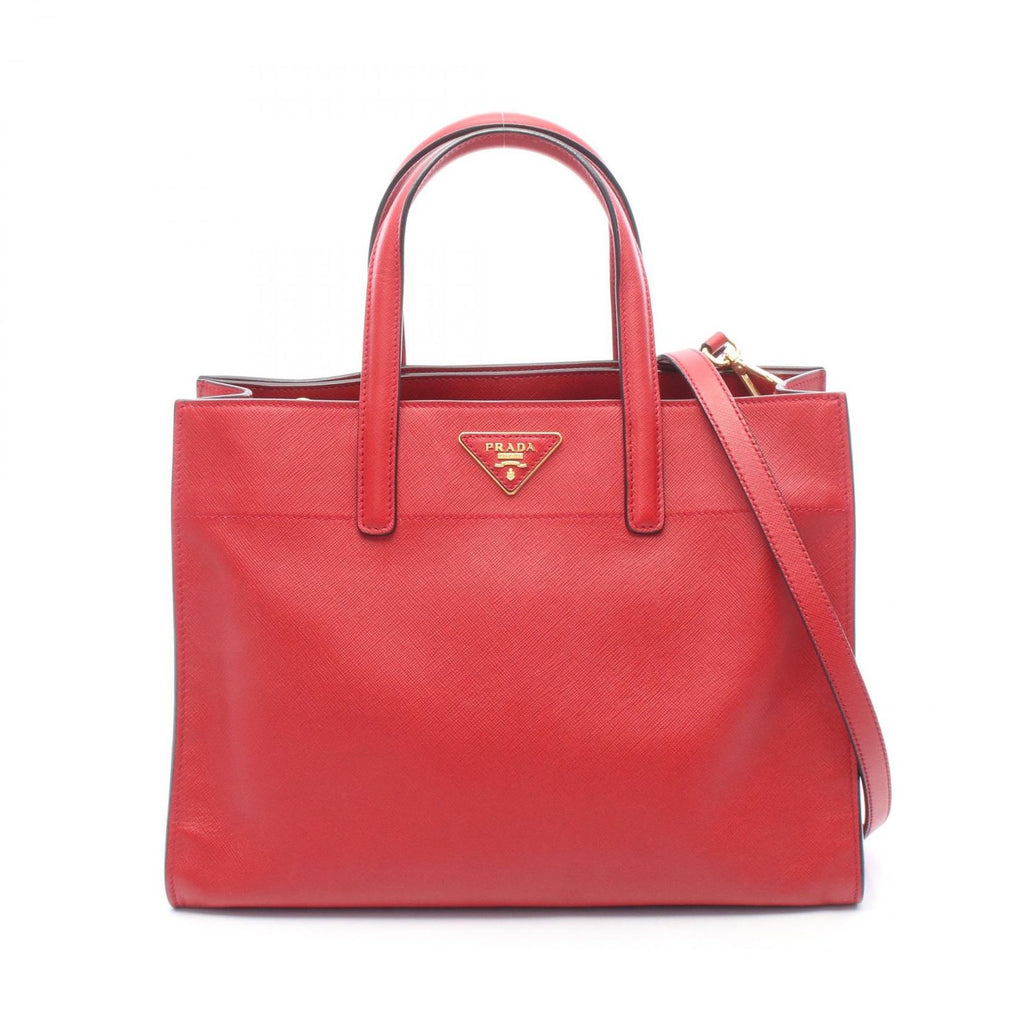 Prada Handbag Saffiano Soft 2-Way Red Leather Triangle Logo