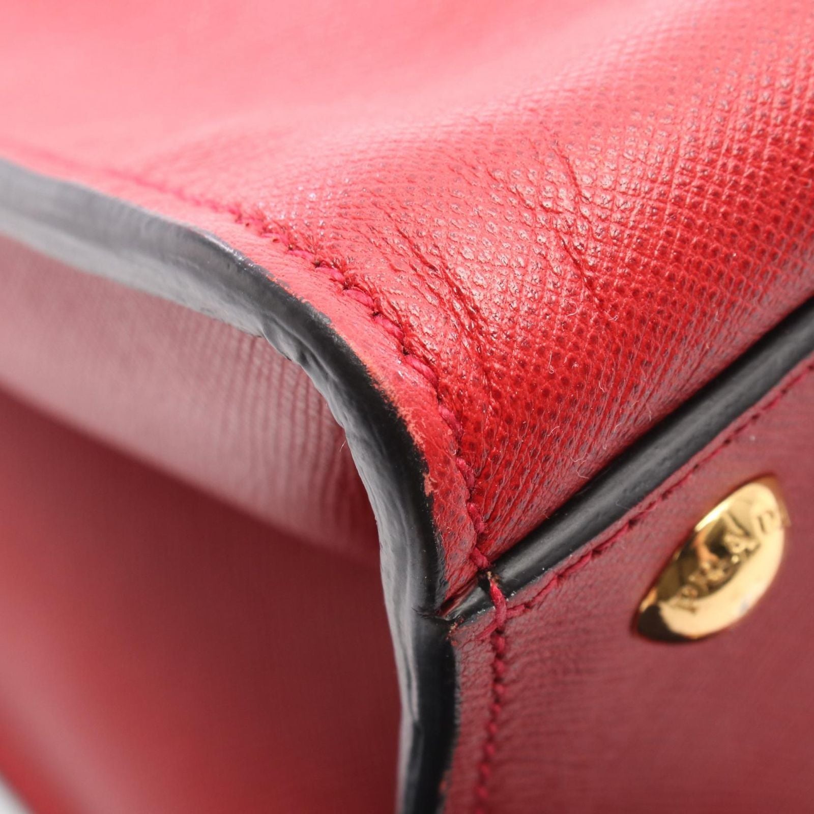 Prada Handbag Saffiano Soft 2-Way Red Leather Triangle Logo — view 7