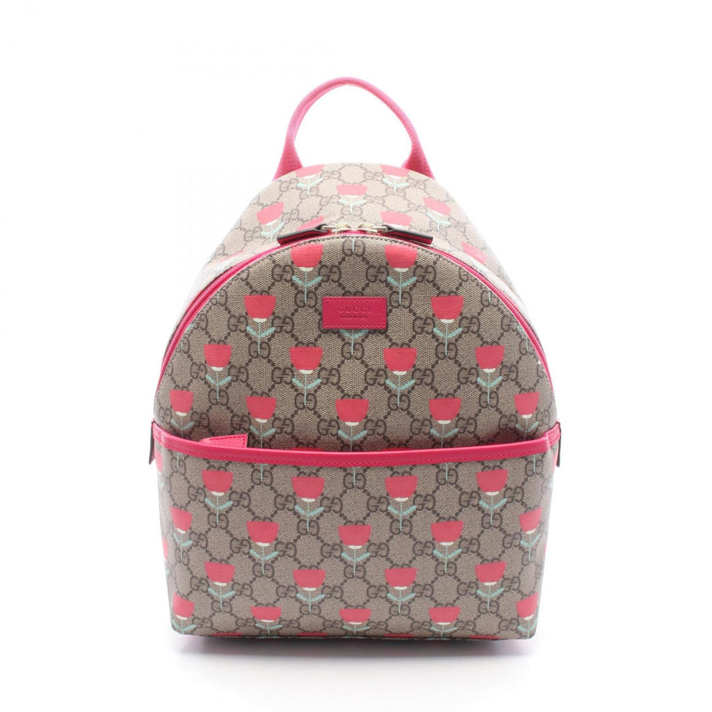 Gucci Backpack Children GG Supreme Kim Seung Yeon Flower Print Beige Magenta