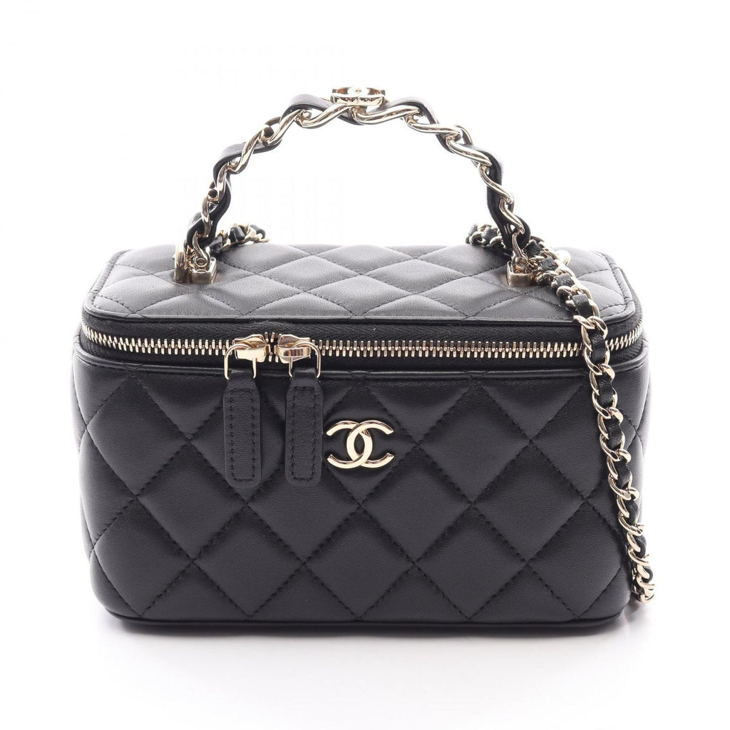 Chanel Shoulder Bag Quilted Vanity 2-Way Black Lambskin Chain