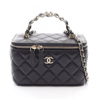 Chanel Shoulder Bag Quilted Vanity 2-Way Black Lambskin Chain