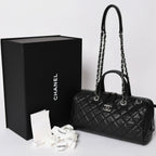 Chanel Chain Bag Base CC Logo Caviar Leather Black Silver
