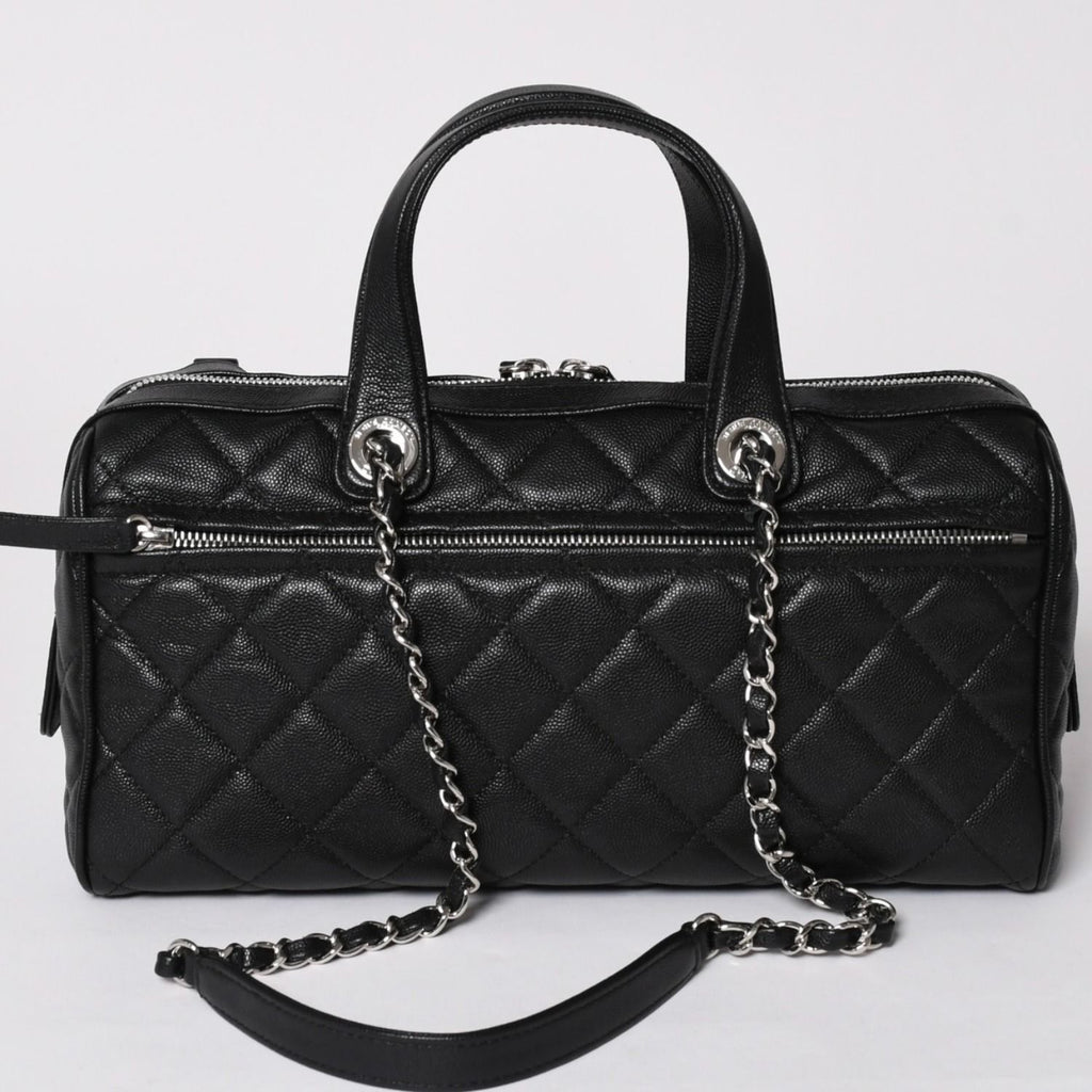 Chanel Chain Bag Base CC Logo Caviar Leather Black Silver — view 3