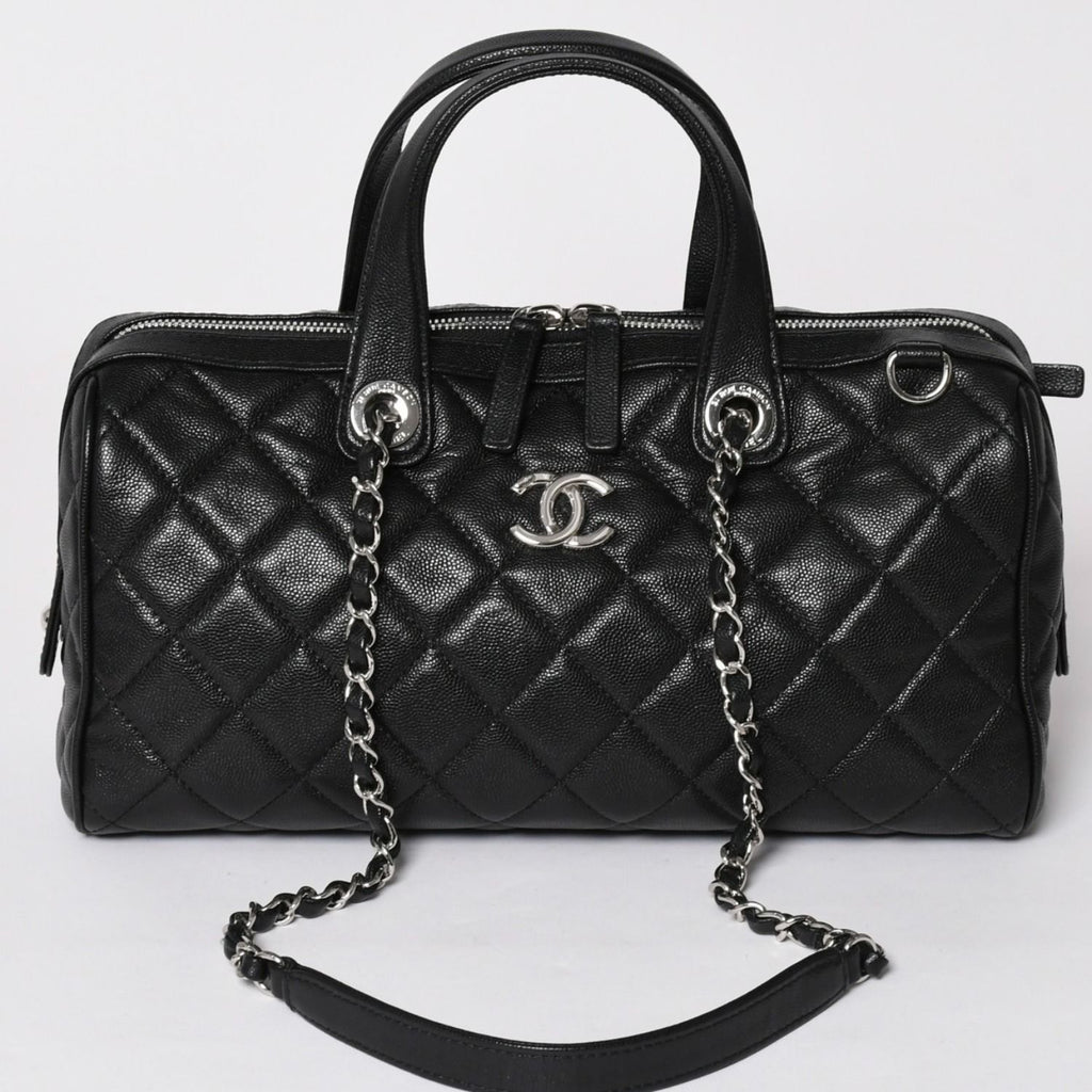 Chanel Chain Bag Base CC Logo Caviar Leather Black Silver — view 2