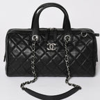 Chanel Chain Bag Base CC Logo Caviar Leather Black Silver — view 2