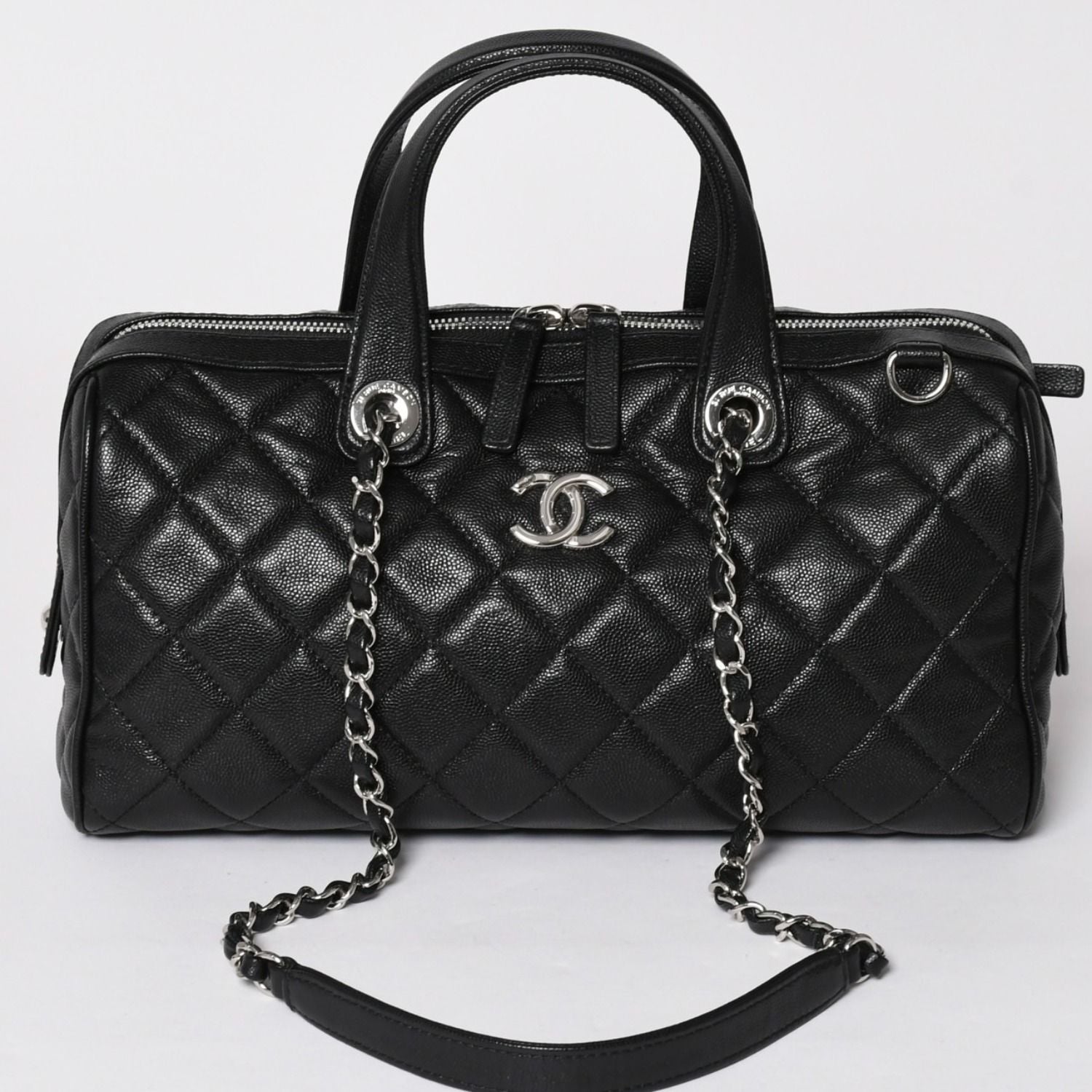 Chanel Chain Bag Base CC Logo Caviar Leather Black Silver — view 2