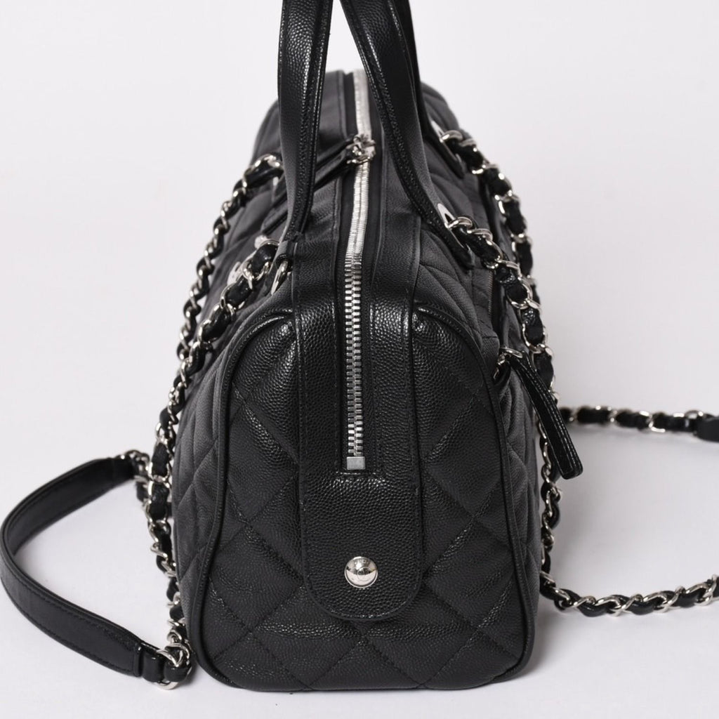 Chanel Chain Bag Base CC Logo Caviar Leather Black Silver — view 5