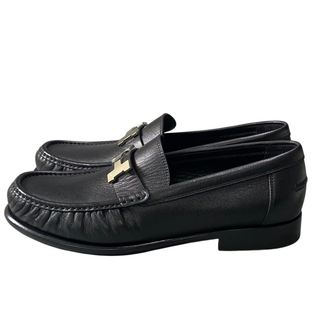 Hermes Moccasins Carlo Chevre Paris Buckle 43 Black Leather Shoes — view 3