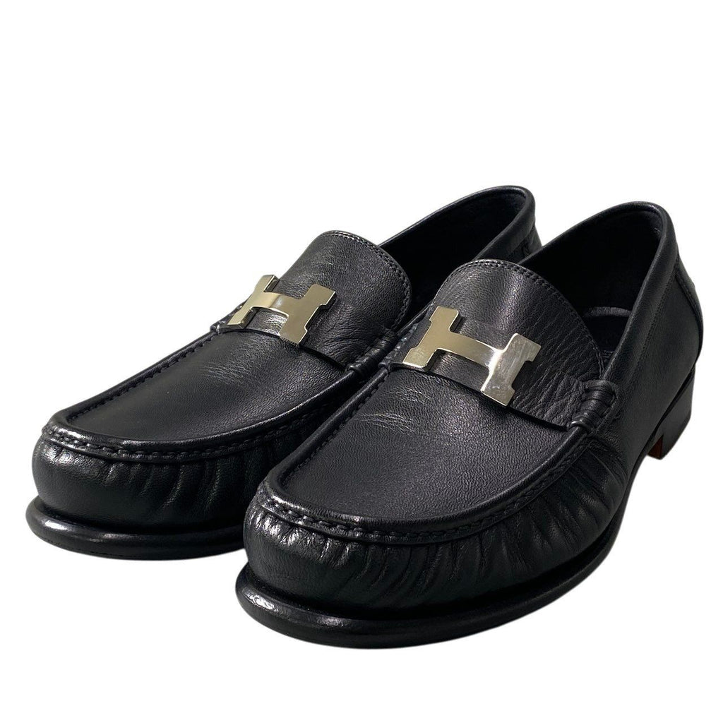 Hermes Moccasins Carlo Chevre Paris Buckle 43 Black Leather Shoes — view 2
