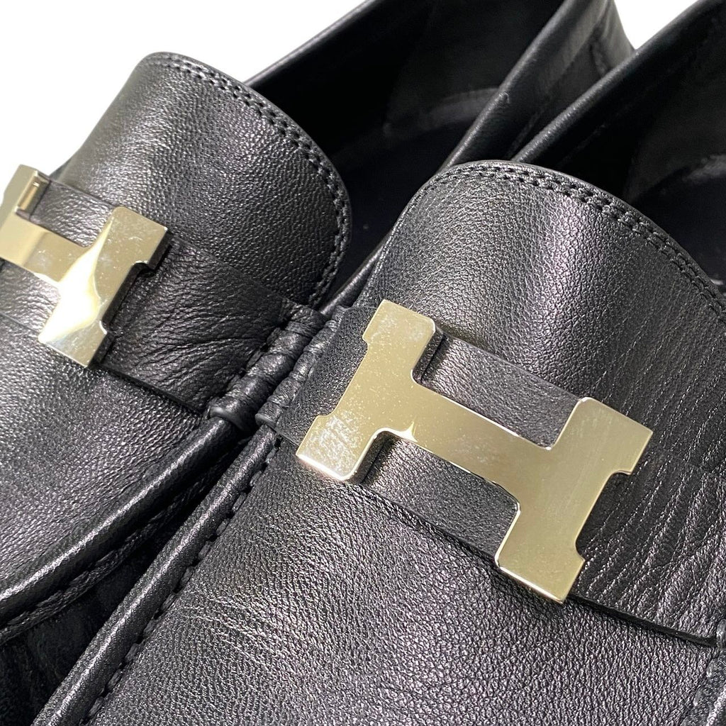 Hermes Moccasins Carlo Chevre Paris Buckle 43 Black Leather Shoes — view 8