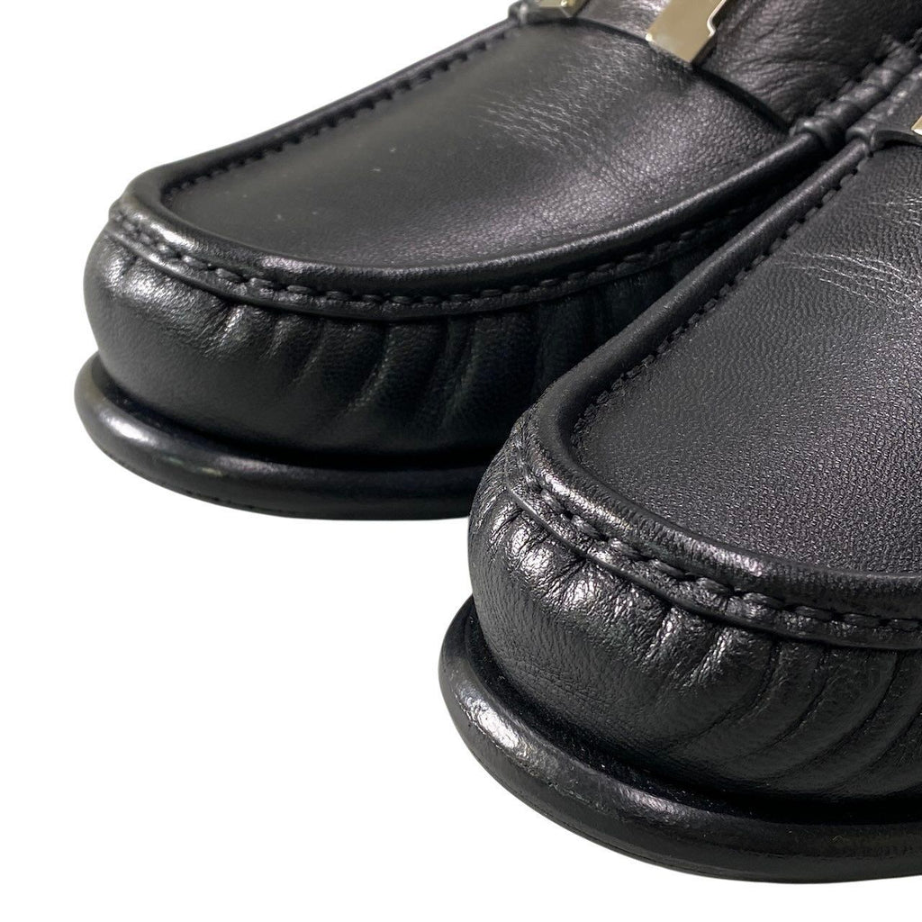 Hermes Moccasins Carlo Chevre Paris Buckle 43 Black Leather Shoes — view 7