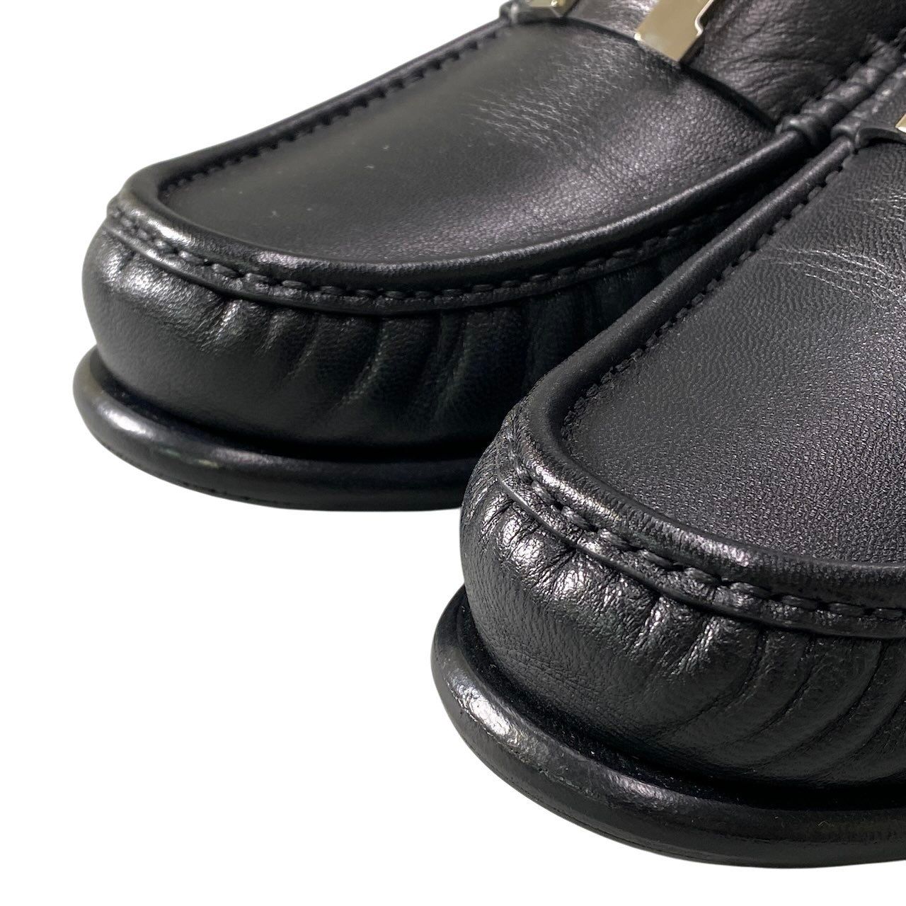 Hermes Moccasins Carlo Chevre Paris Buckle 43 Black Leather Shoes — view 7