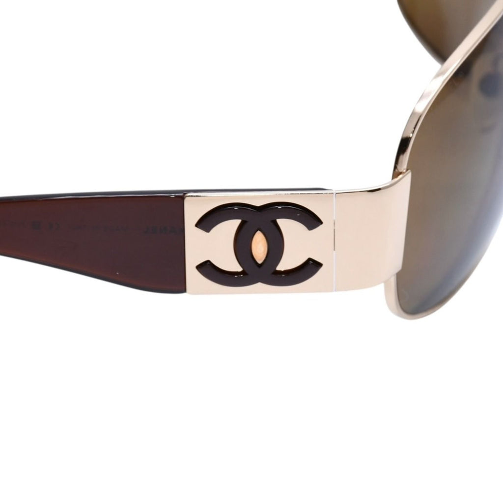 Chanel Aviator Sunglasses CC Logo Metal Frame Teardrop Brown Gold Eyewear — view 8