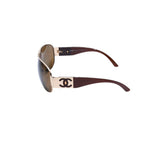 Chanel Aviator Sunglasses CC Logo Metal Frame Teardrop Brown Gold Eyewear — view 6