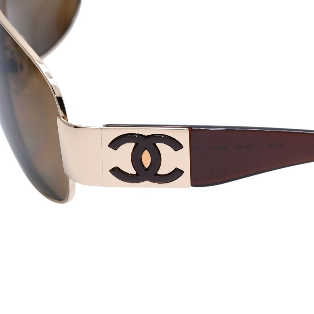Chanel Aviator Sunglasses CC Logo Metal Frame Teardrop Brown Gold Eyewear — view 7