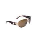Chanel Aviator Sunglasses CC Logo Metal Frame Teardrop Brown Gold Eyewear — view 4