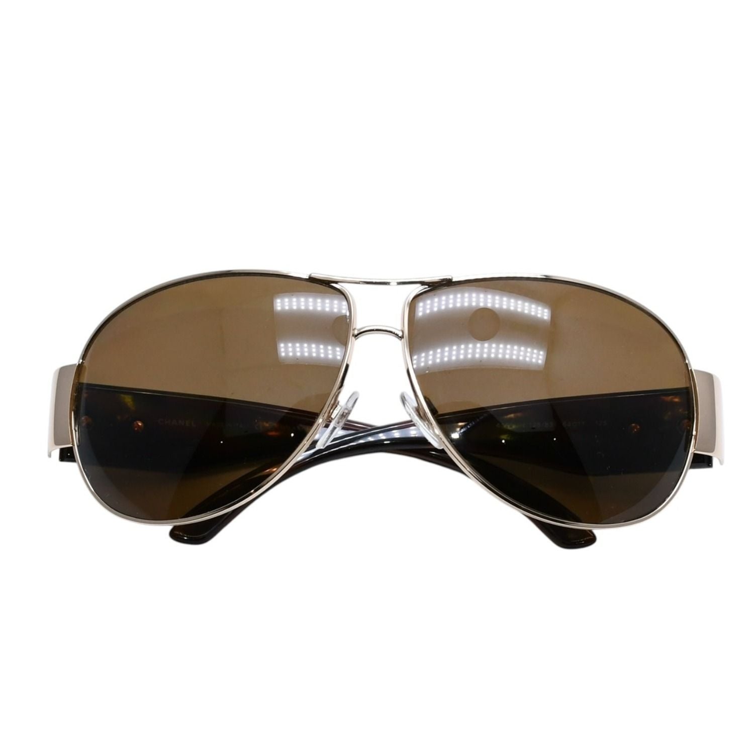 Chanel Aviator Sunglasses CC Logo Metal Frame Teardrop Brown Gold Eyewear — view 2