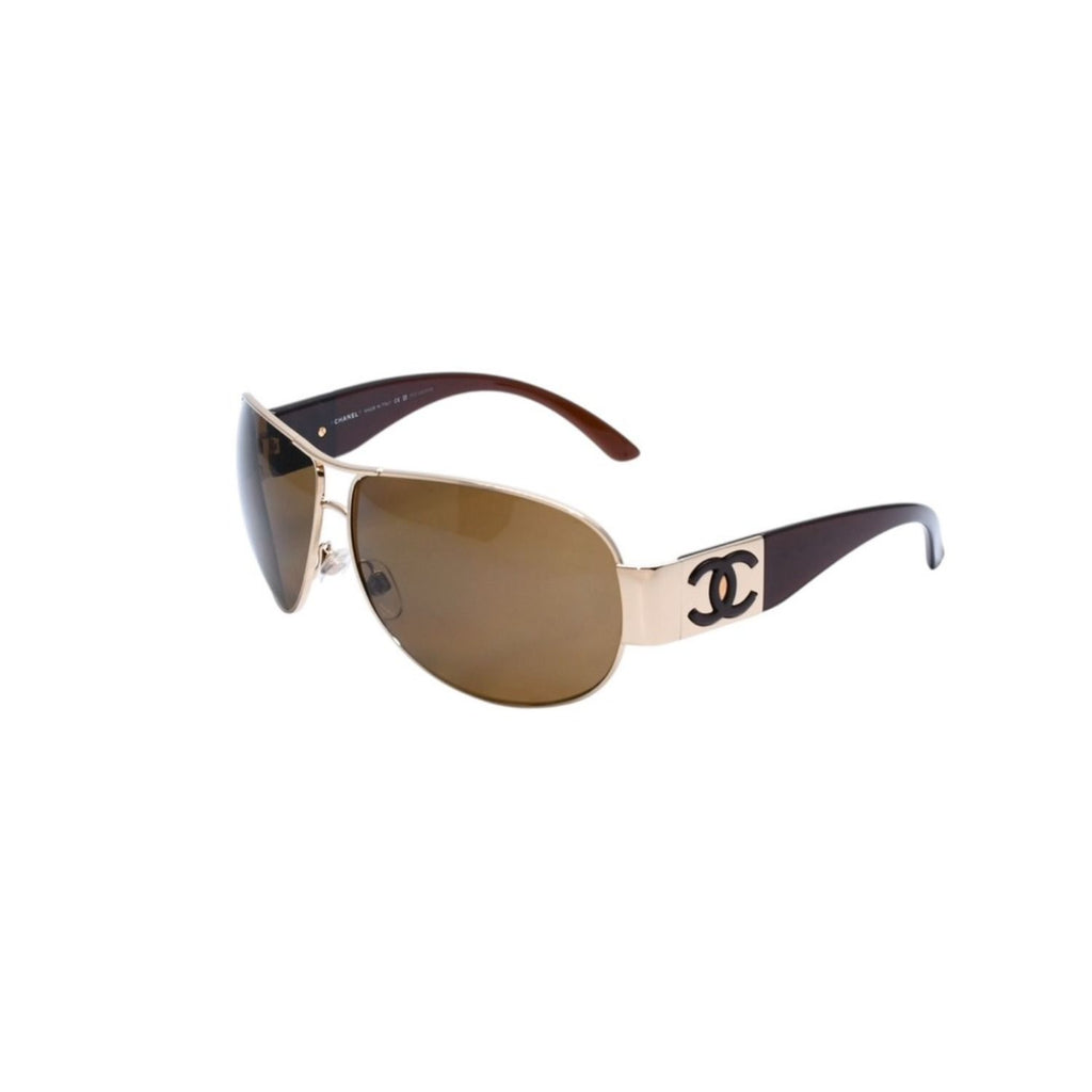Chanel Aviator Sunglasses CC Logo Metal Frame Teardrop Brown Gold Eyewear — view 3