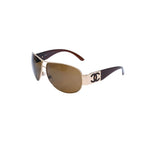 Chanel Aviator Sunglasses CC Logo Metal Frame Teardrop Brown Gold Eyewear — view 3