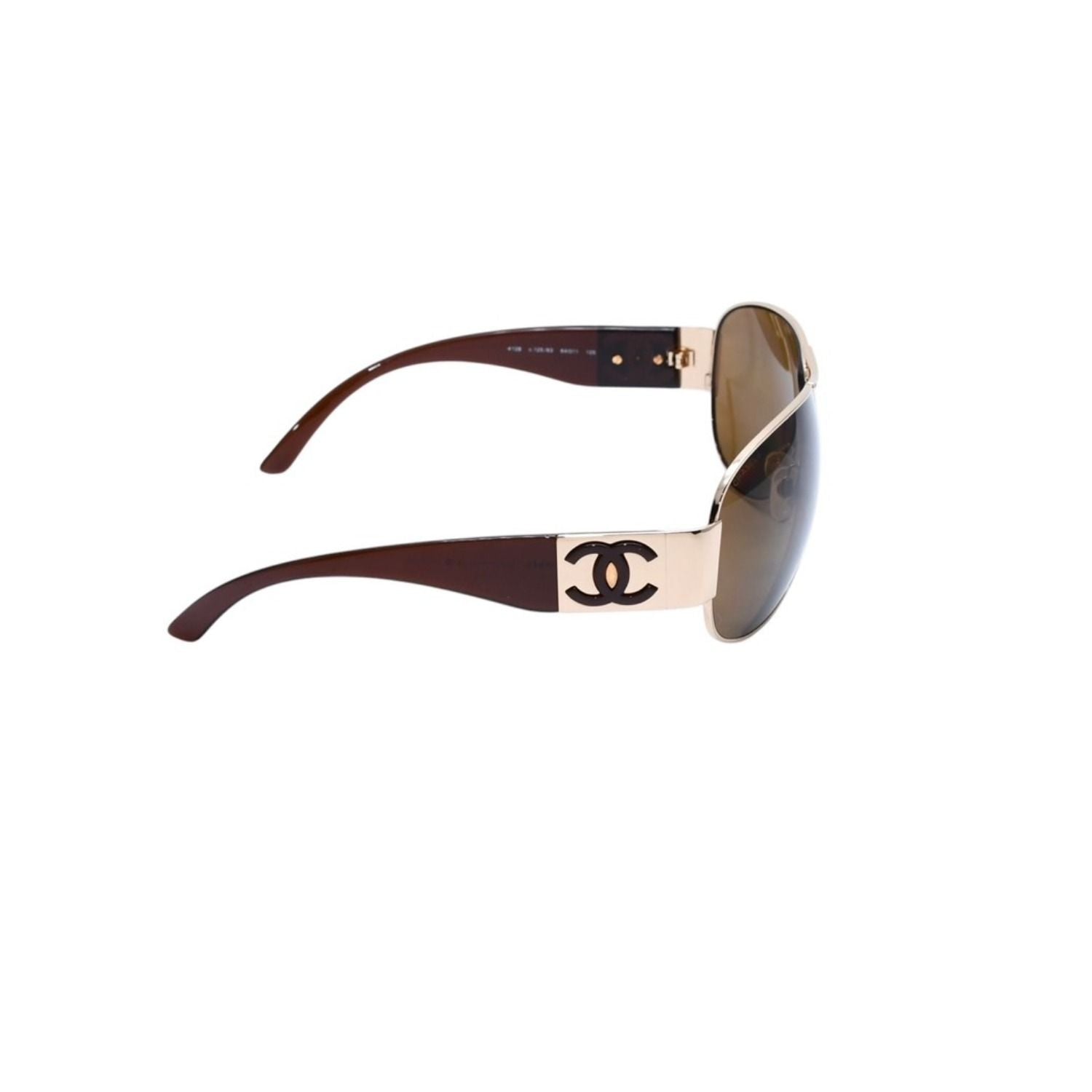 Chanel Aviator Sunglasses CC Logo Metal Frame Teardrop Brown Gold Eyewear — view 5