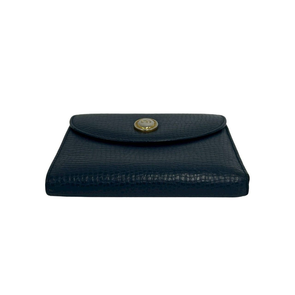 Dior Vintage CD Logo Leather Kiss Lock Bifold Wallet Navy — view 6