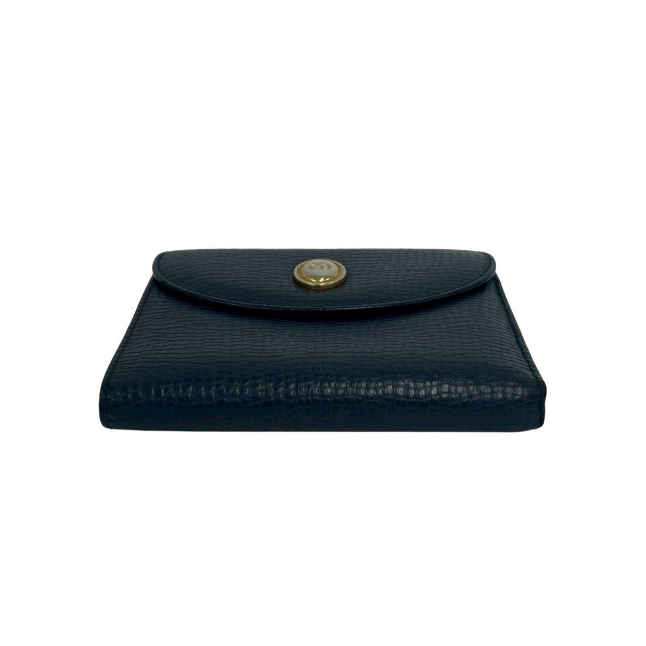 Dior Vintage CD Logo Leather Kiss Lock Bifold Wallet Navy — view 6