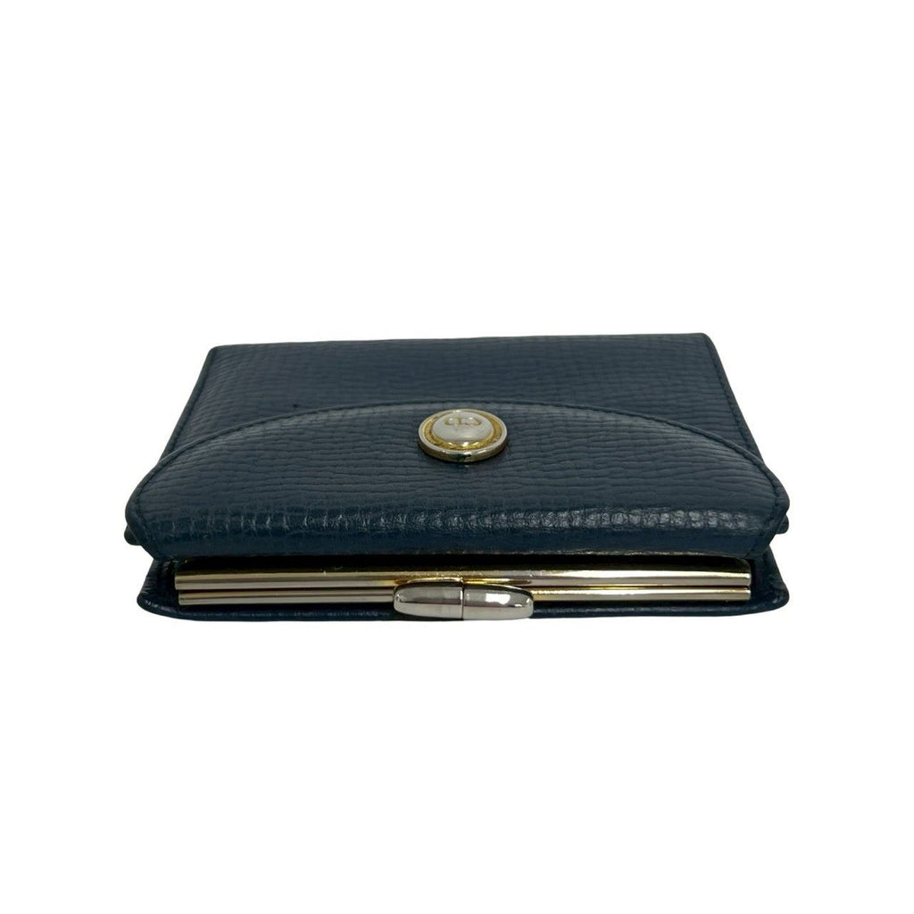 Dior Vintage CD Logo Leather Kiss Lock Bifold Wallet Navy — view 3