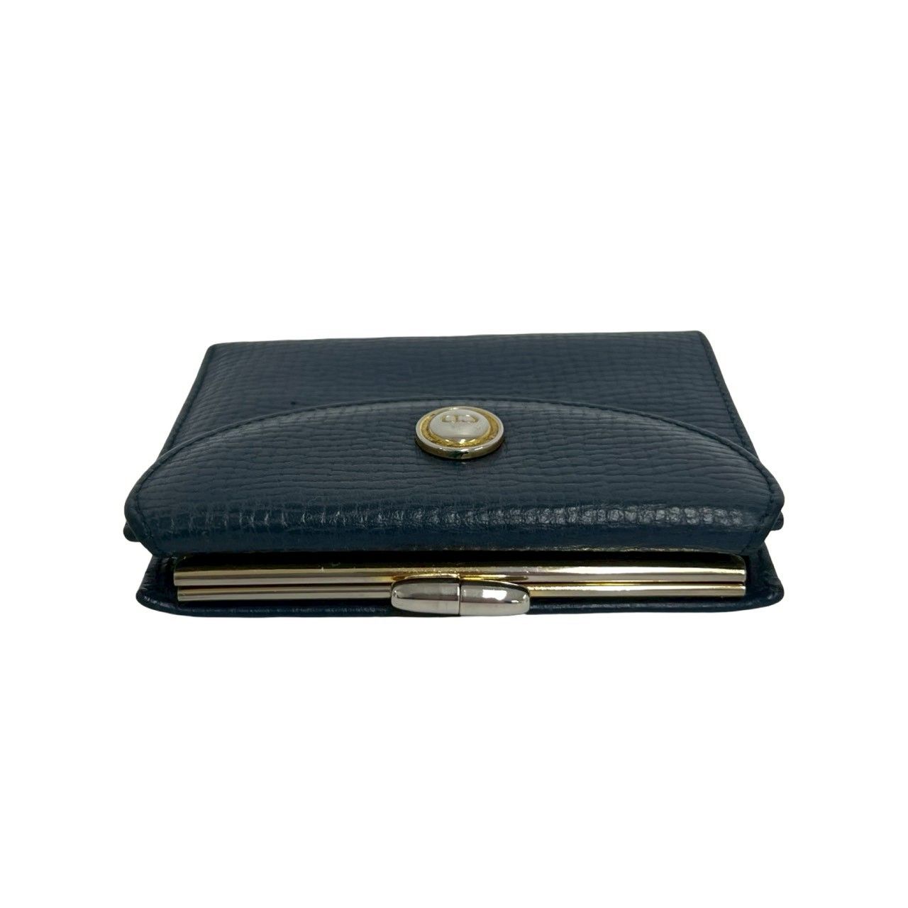 Dior Vintage CD Logo Leather Kiss Lock Bifold Wallet Navy — view 3