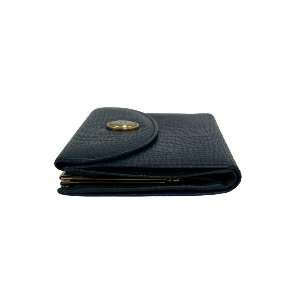 Dior Vintage CD Logo Leather Kiss Lock Bifold Wallet Navy — view 4