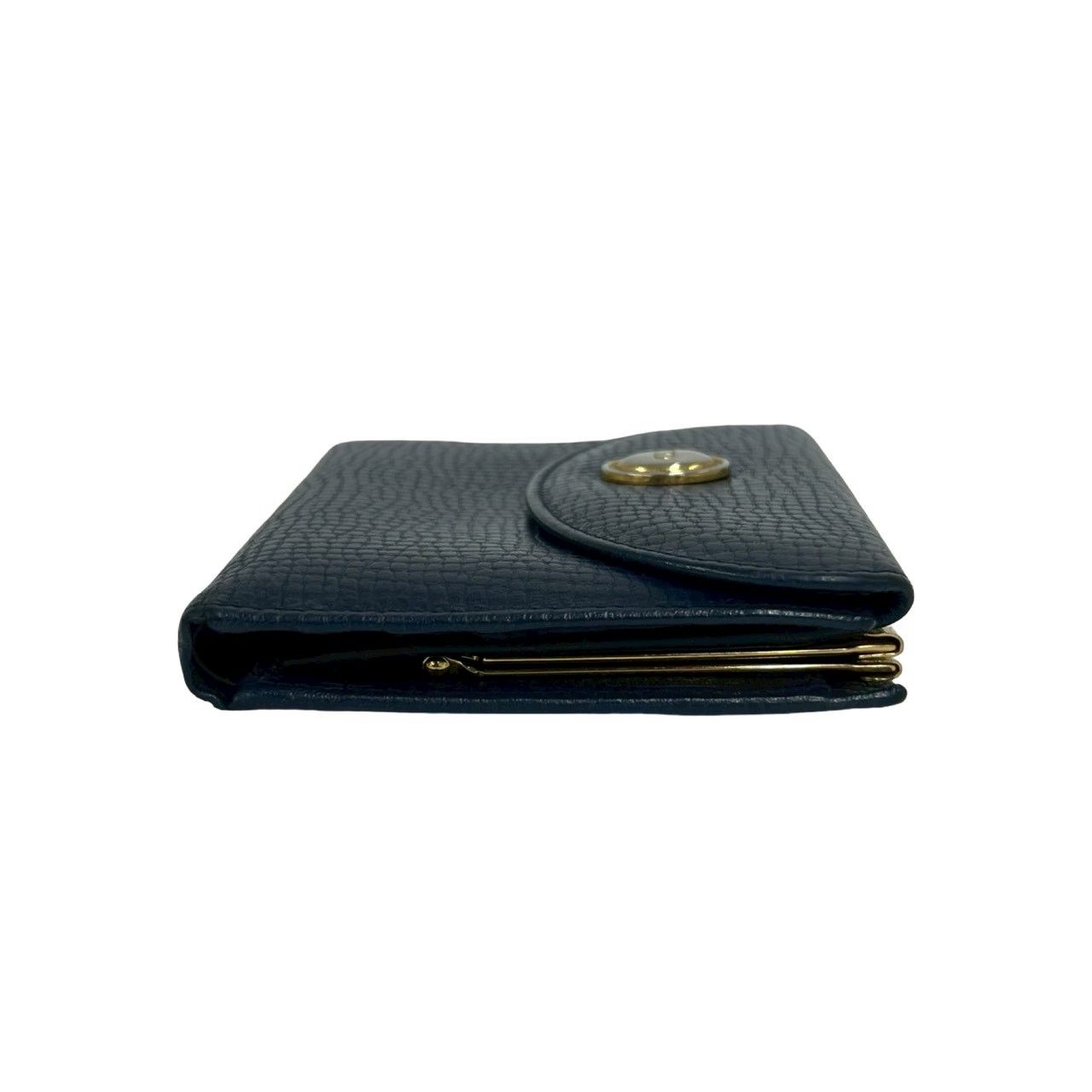 Dior Vintage CD Logo Leather Kiss Lock Bifold Wallet Navy — view 5