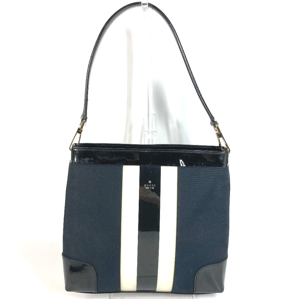 Gucci Shoulder Bag Logo Stripe 001 Canvas Black