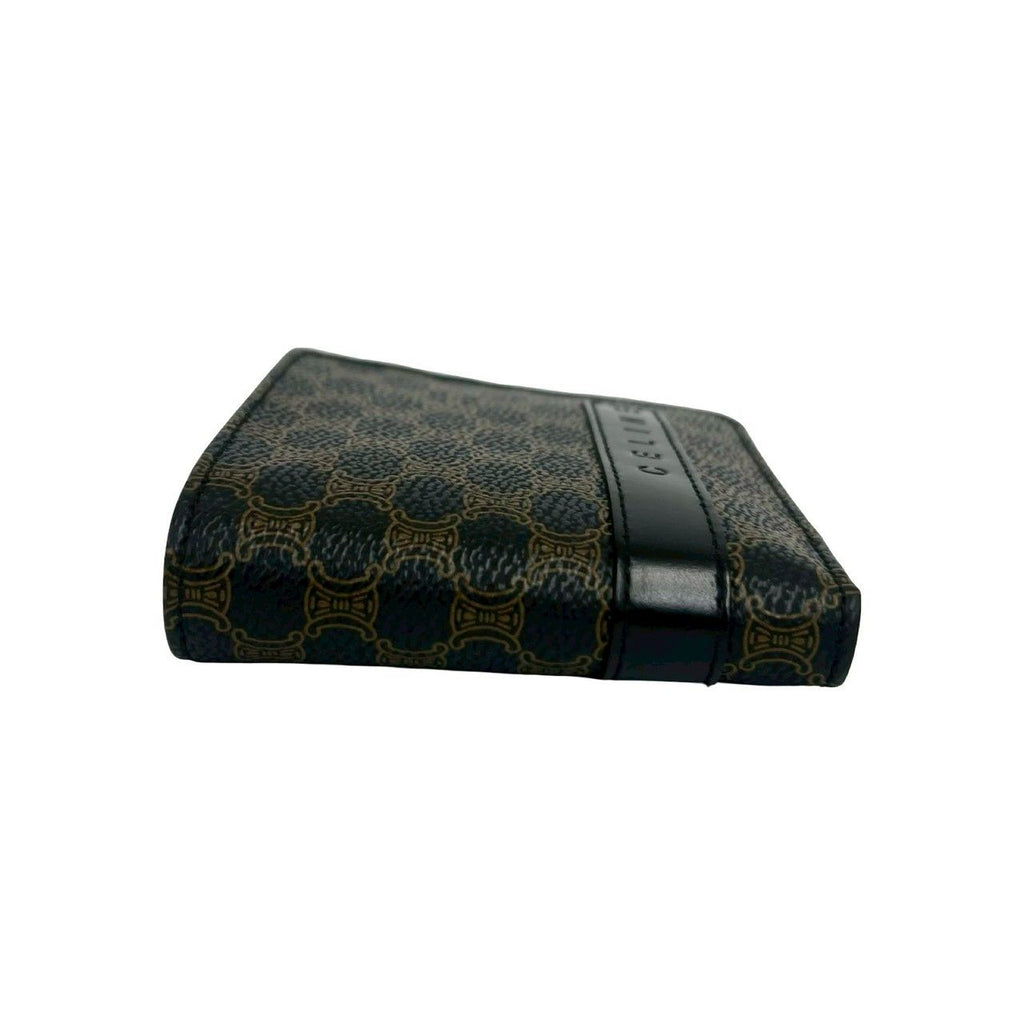 Celine Macadam Blason Pattern Logo Leather Bifold Wallet Brown Black — view 4