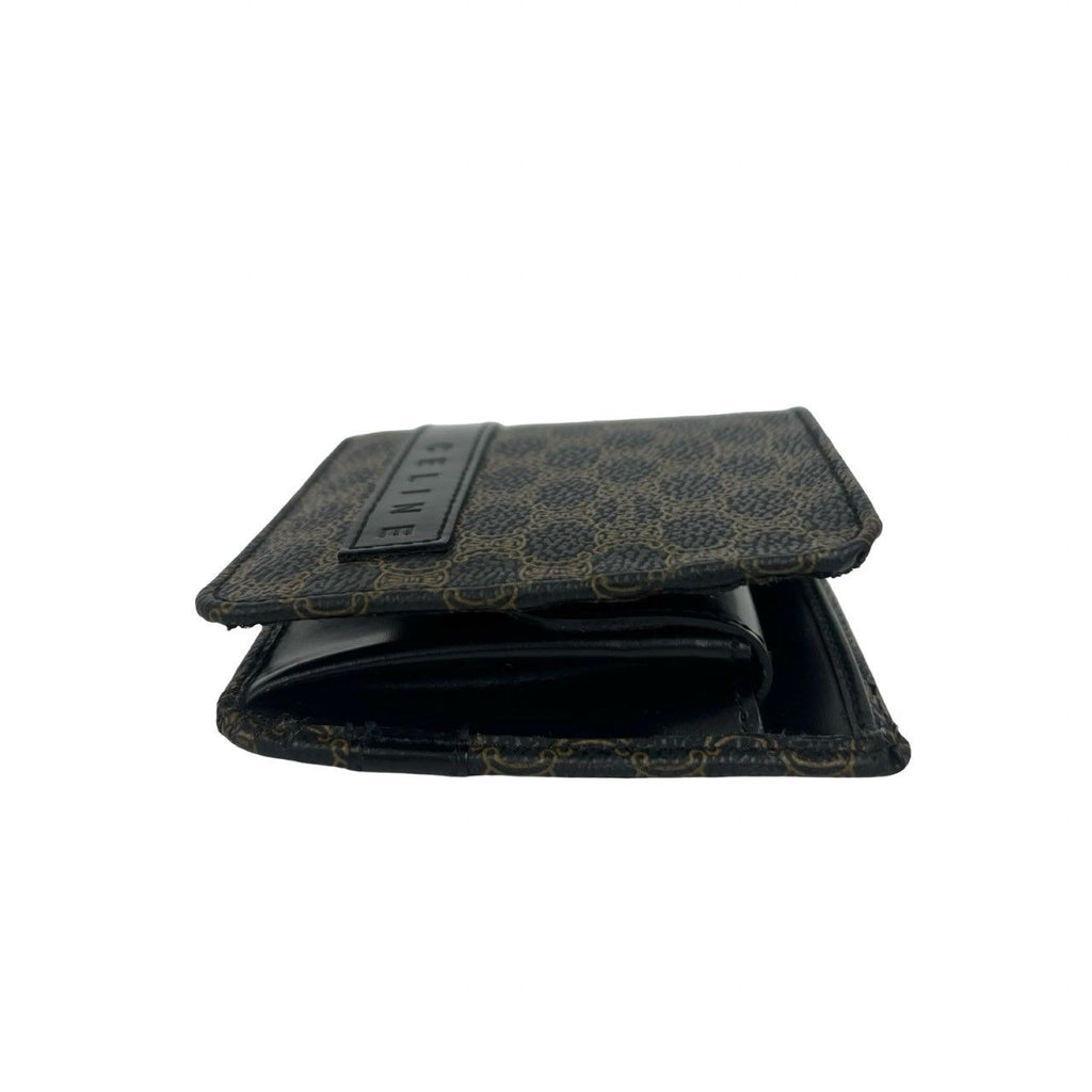 Celine Macadam Blason Pattern Logo Leather Bifold Wallet Brown Black — view 5