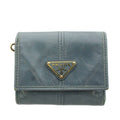 Prada Triangle Plate Logo Soft Looks Wallet Trifold Coin Purse Leather Blue Gray