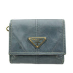 Prada Triangle Plate Logo Soft Looks Wallet Trifold Coin Purse Leather Blue Gray