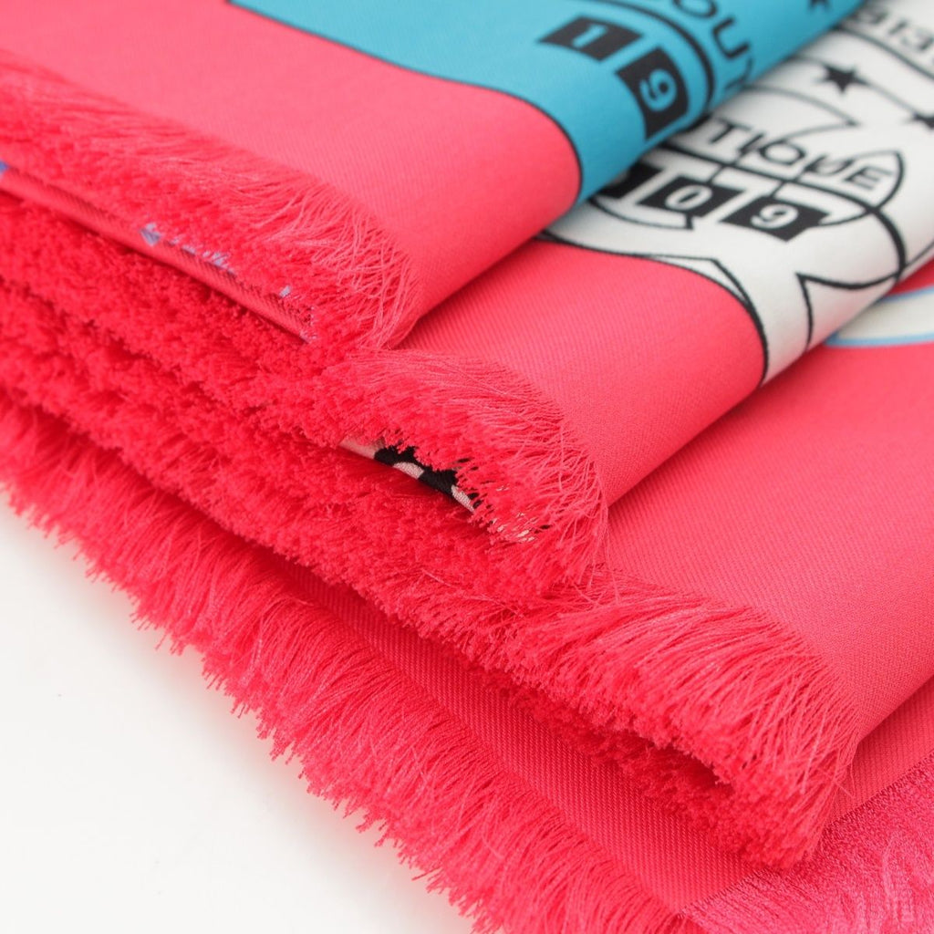 Chanel Cotton Silk Ticket CC Logo All Over Pattern Shawl Pink Scarf — view 9