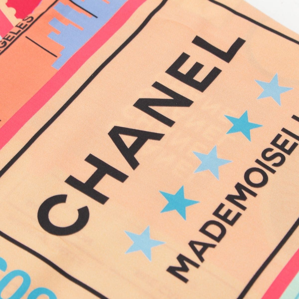 Chanel Cotton Silk Ticket CC Logo All Over Pattern Shawl Pink Scarf — view 4