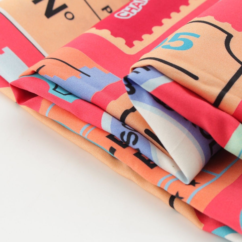 Chanel Cotton Silk Ticket CC Logo All Over Pattern Shawl Pink Scarf — view 8