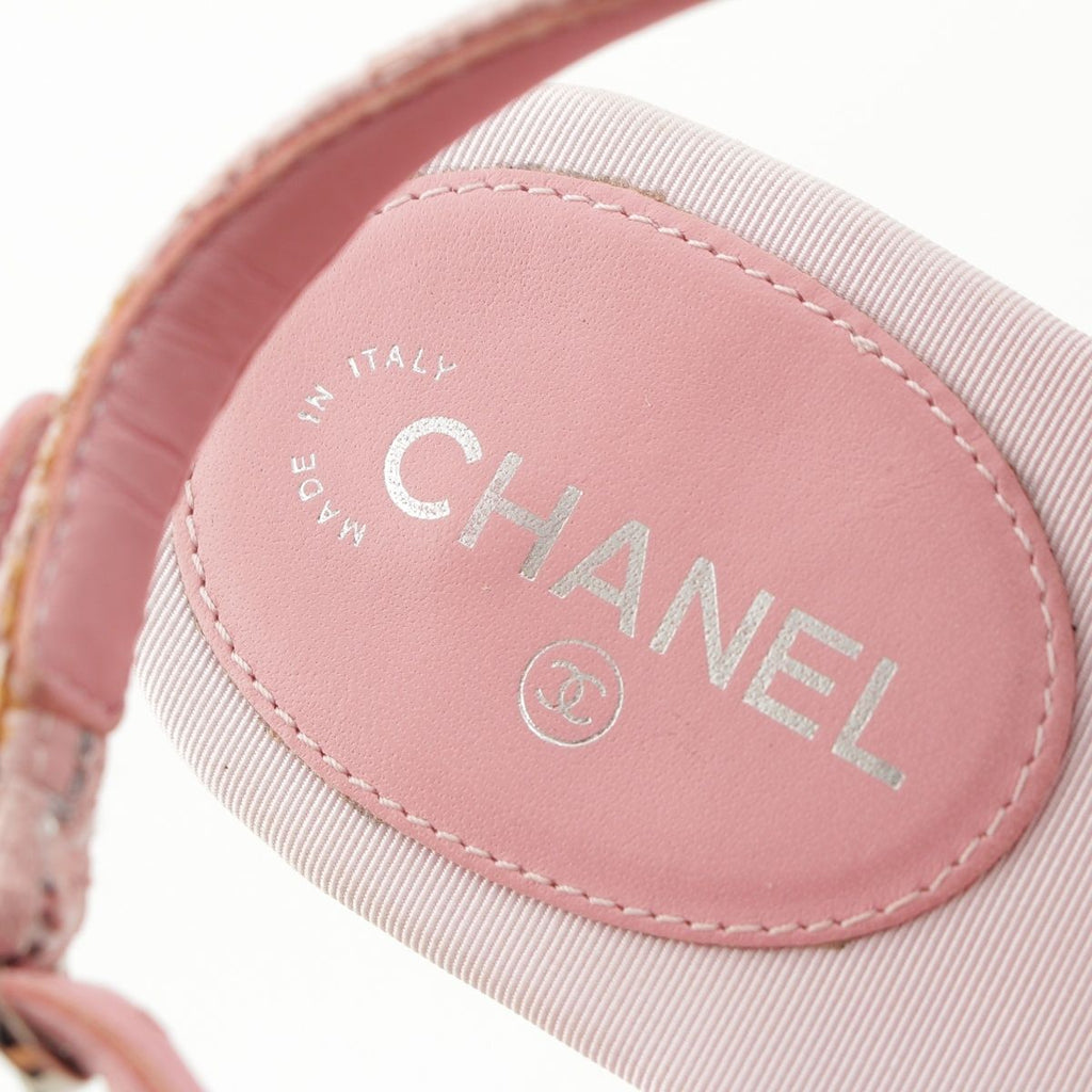 Chanel Tweed CC Logo Camellia Heart Icon Sandals Pink — view 7