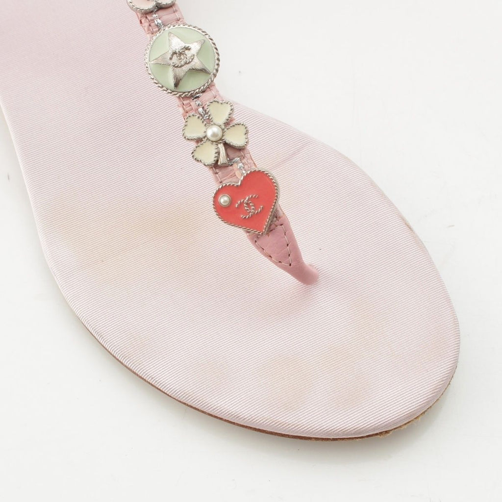 Chanel Tweed CC Logo Camellia Heart Icon Sandals Pink — view 6
