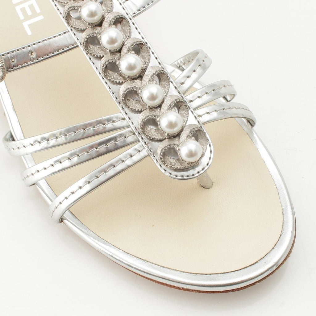 Chanel Heart Pearl Strap Sandals Silver — view 6