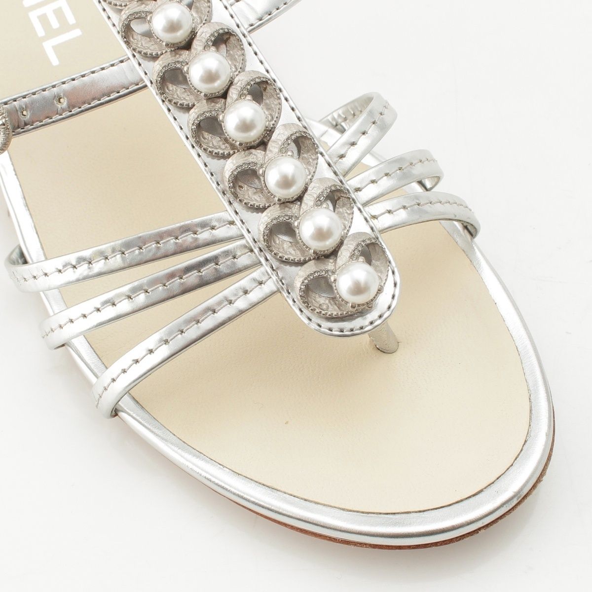 Chanel Heart Pearl Strap Sandals Silver — view 6