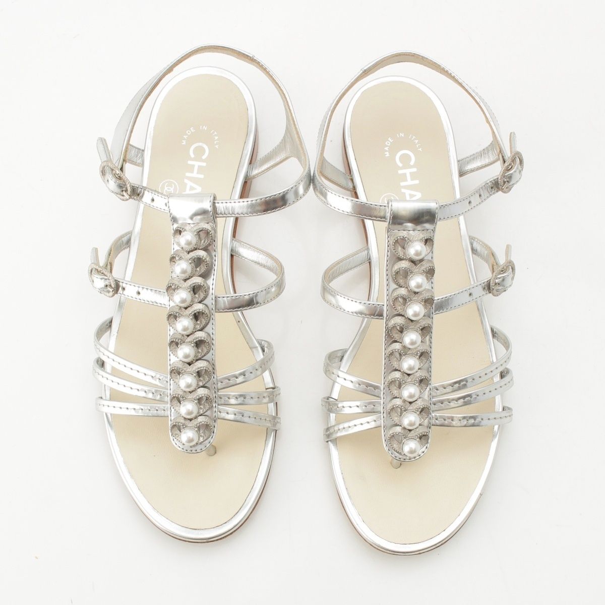 Chanel Heart Pearl Strap Sandals Silver — view 2