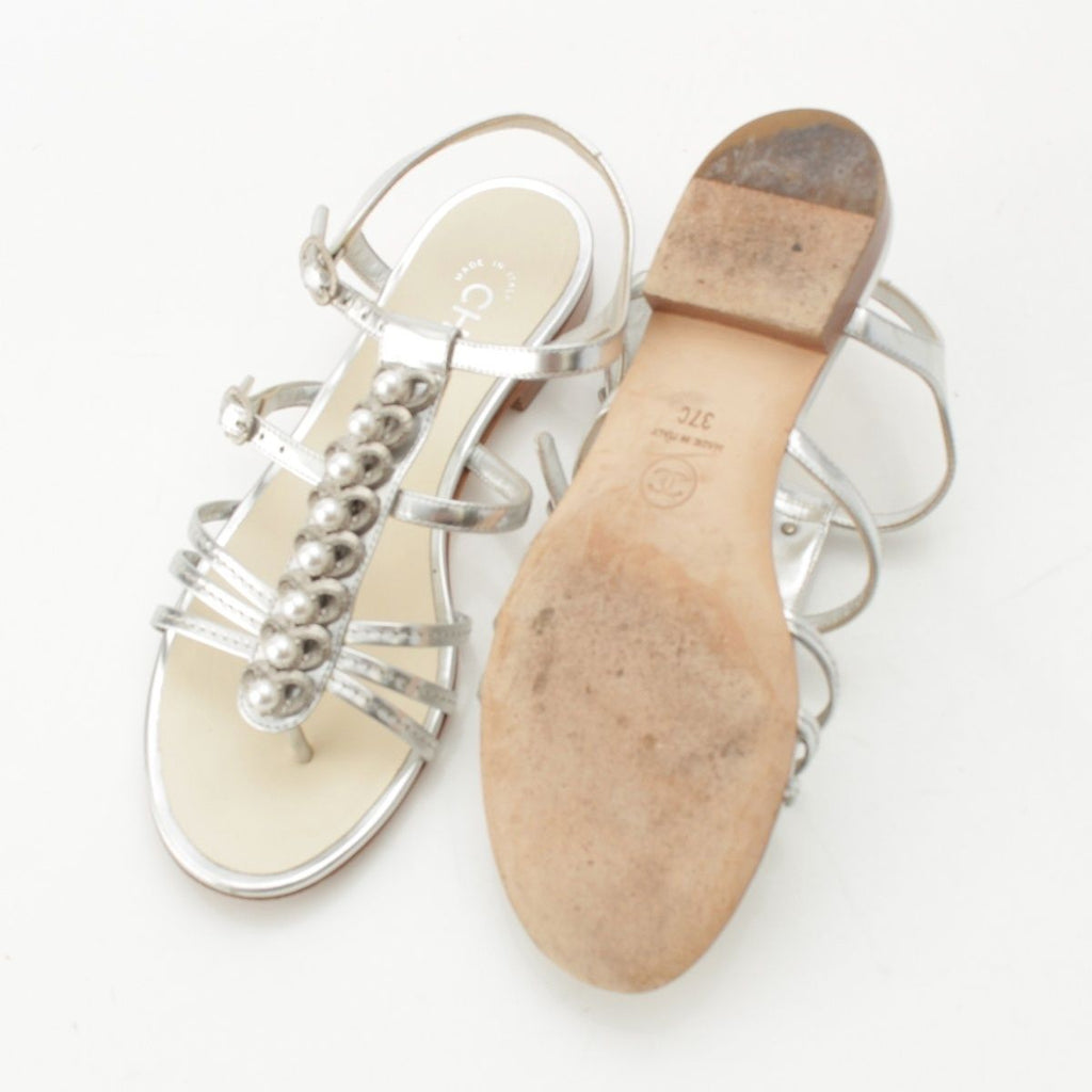 Chanel Heart Pearl Strap Sandals Silver — view 5