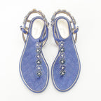 Chanel Leather Pearl CC Logo Camellia Strap Sandals Blue — view 2