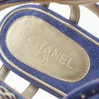 Chanel Leather Pearl CC Logo Camellia Strap Sandals Blue — view 7