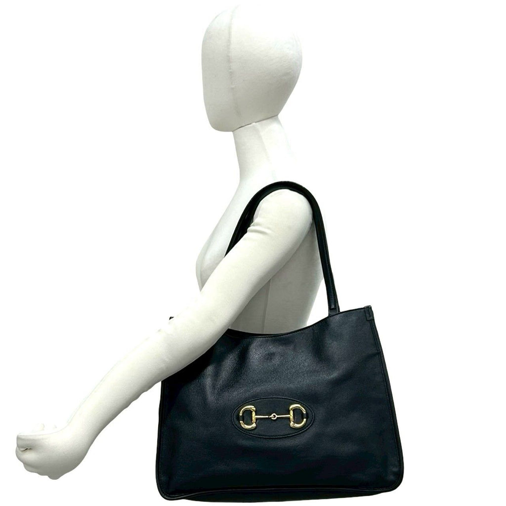 Gucci Horsebit Leather Tote Business Boston Bag Black — view 2