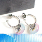 Chanel Earrings CC Logo Pink Blue Silver Metal Hoop — view 2